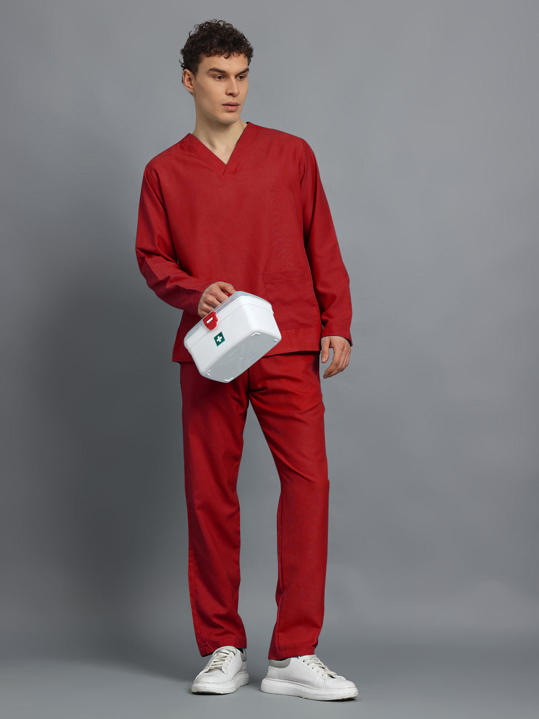 Red All-Day Full Sleeve Medical Scrubs - Male
