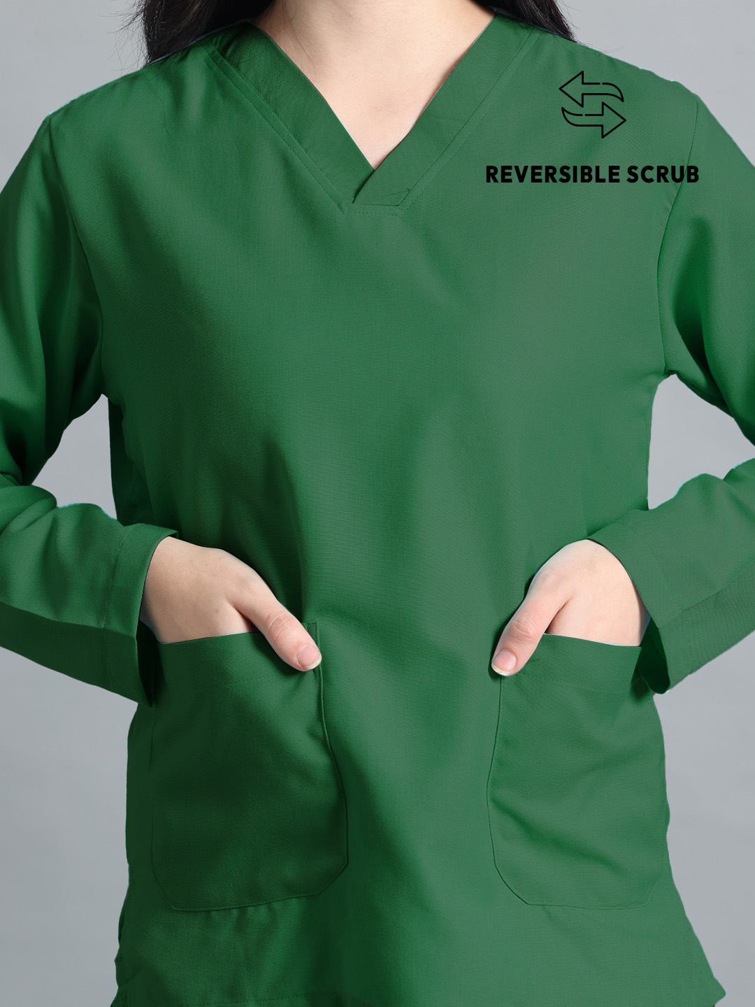 Spinach Green Reversible Full Sleeve Medical Scrubs - Female