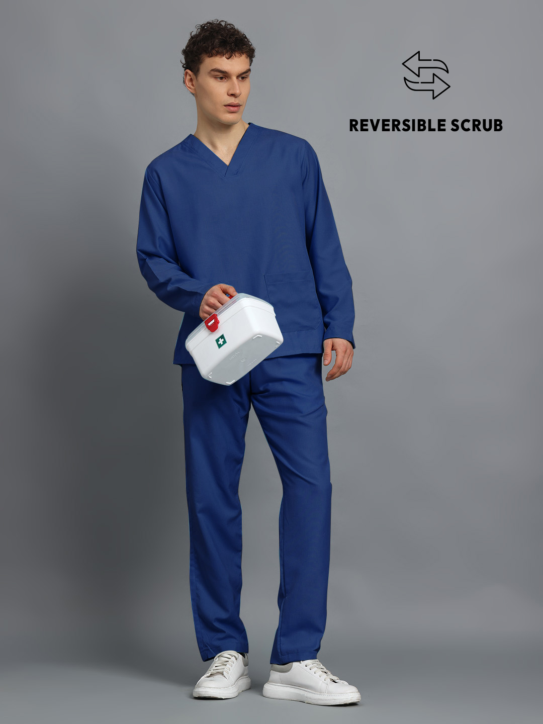 Royal Blue Reversible Full Sleeve Medical Scrubs - Male