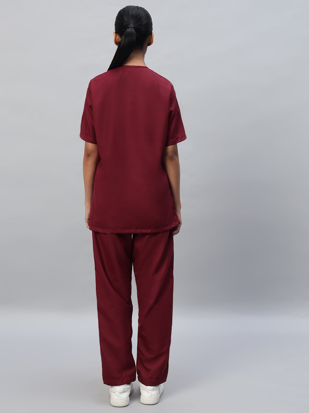 back view of Maroon Medical Scrub for women
