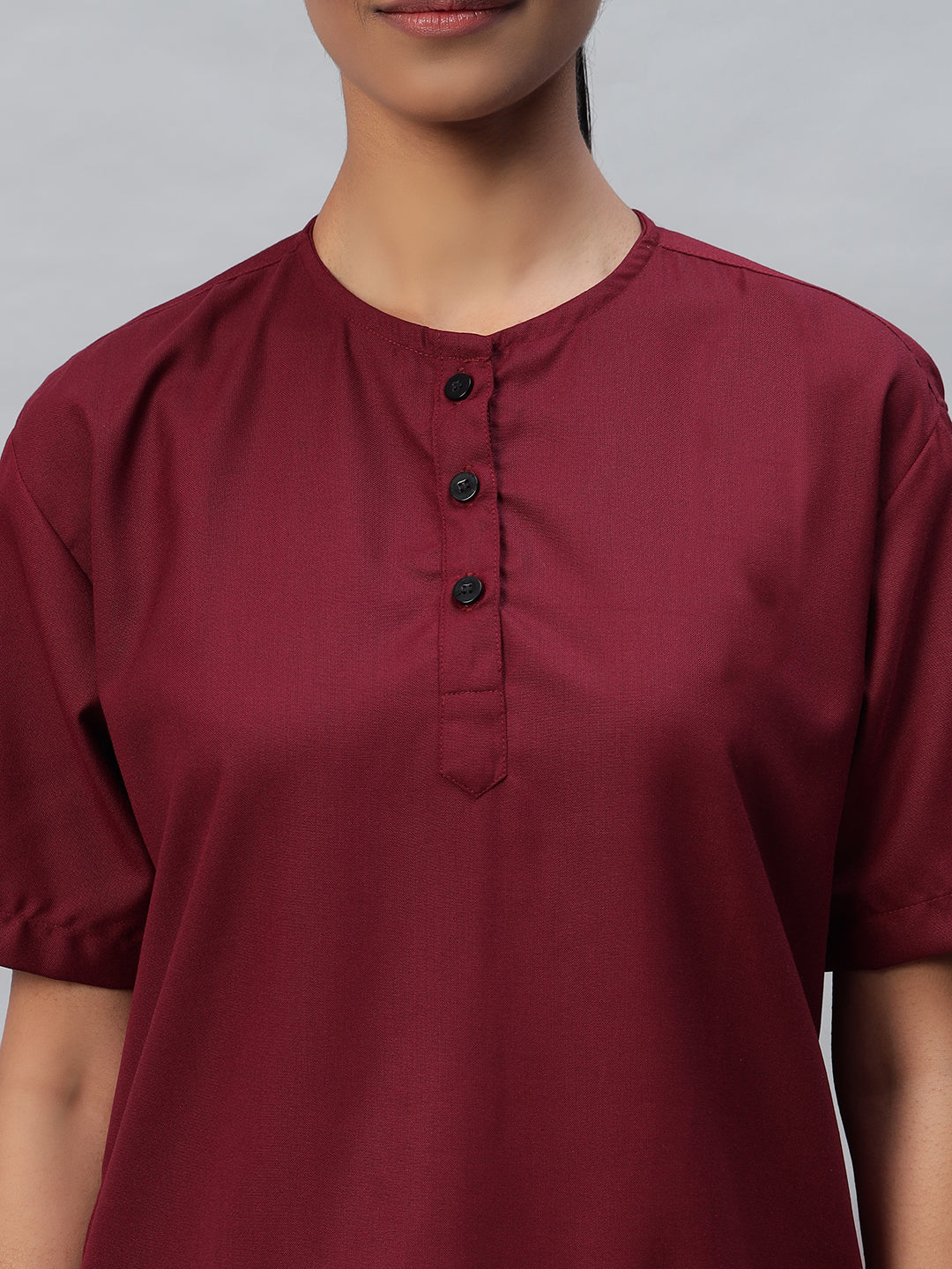 close look of Maroon Medical Scrub for women