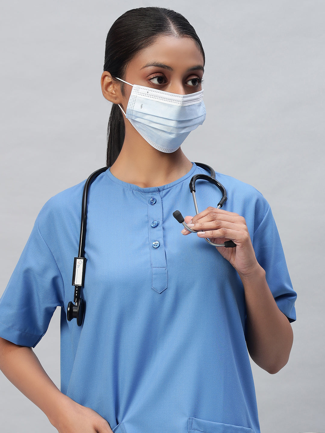 sky blue half-sleeve medical scrub for women