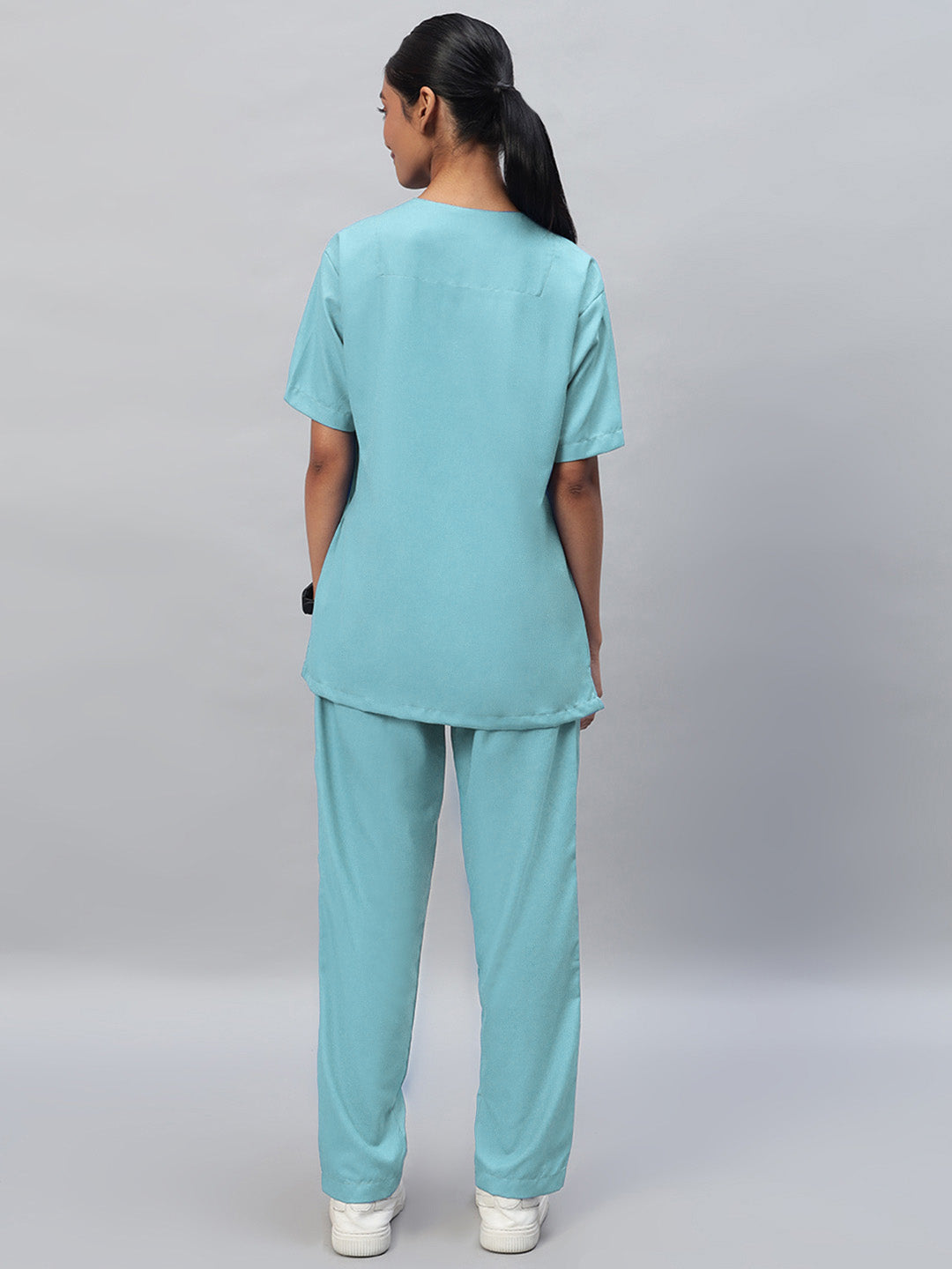 back look of Sea green color medical scrub for women