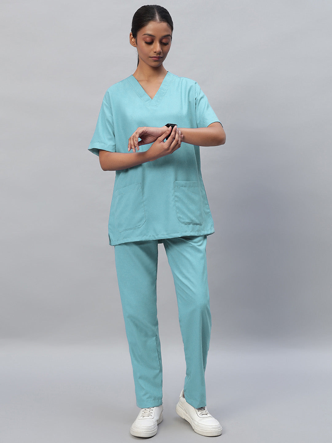 Sea green color medical scrub for women