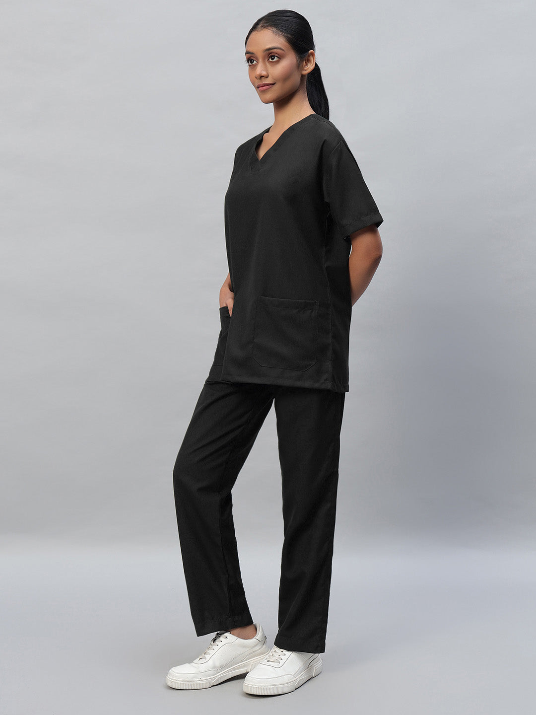 Black Athleisure Stretch Half Sleeve Medical Scrubs – Female