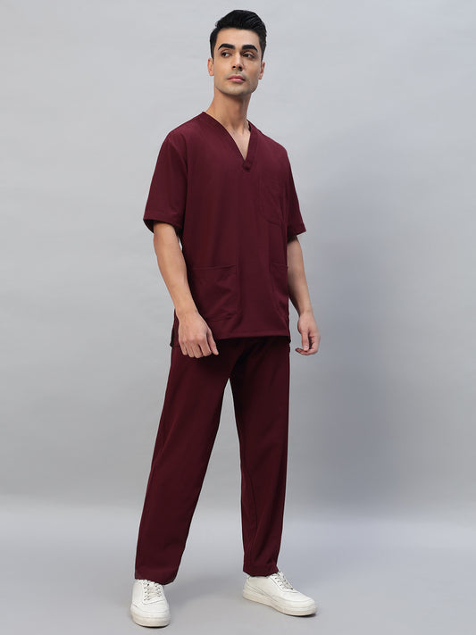 Wine Athleisure Stretch Half Sleeve Medical Scrubs - Male