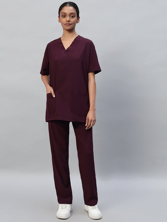 Wine Athleisure Stretch Half Sleeve Medical Scrubs – Female