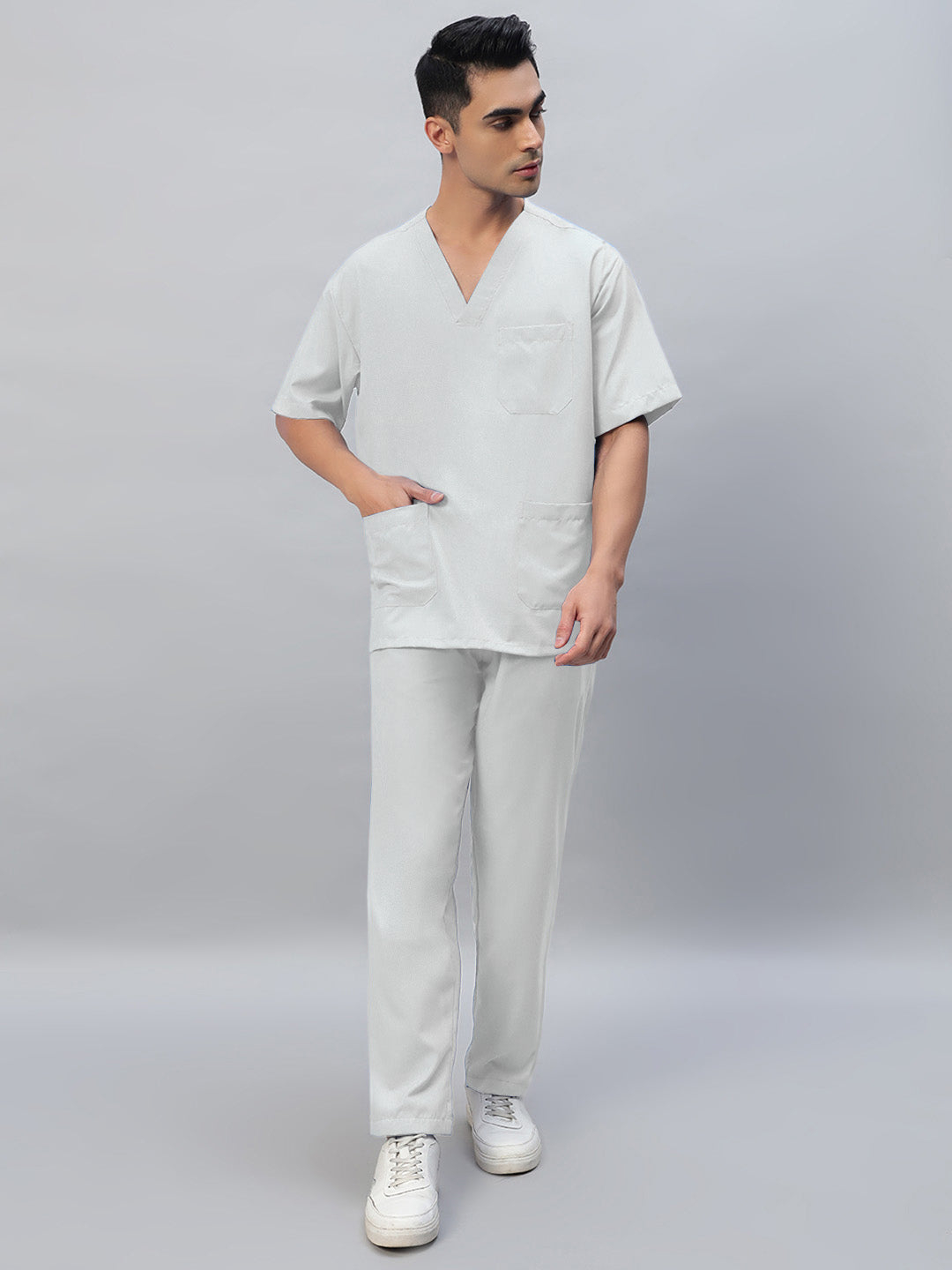 White All-Day Half Sleeve Medical Scrubs - Male