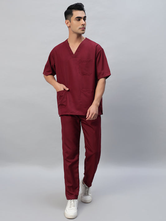 Maroon All-Day Half Sleeve Medical Scrubs - Male