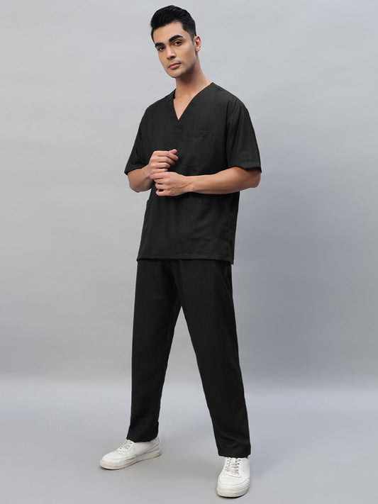 Black All Star 7 Pockets Half Sleeve Medical Scrubs – Male