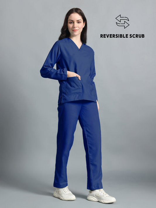 Royal Blue Reversible Full Sleeve Medical Scrubs - Female