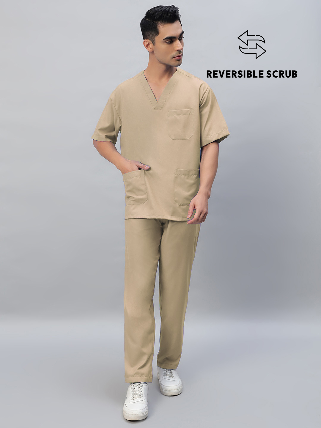 Natural Matte Reversible Half Sleeve Medical Scrubs - Male