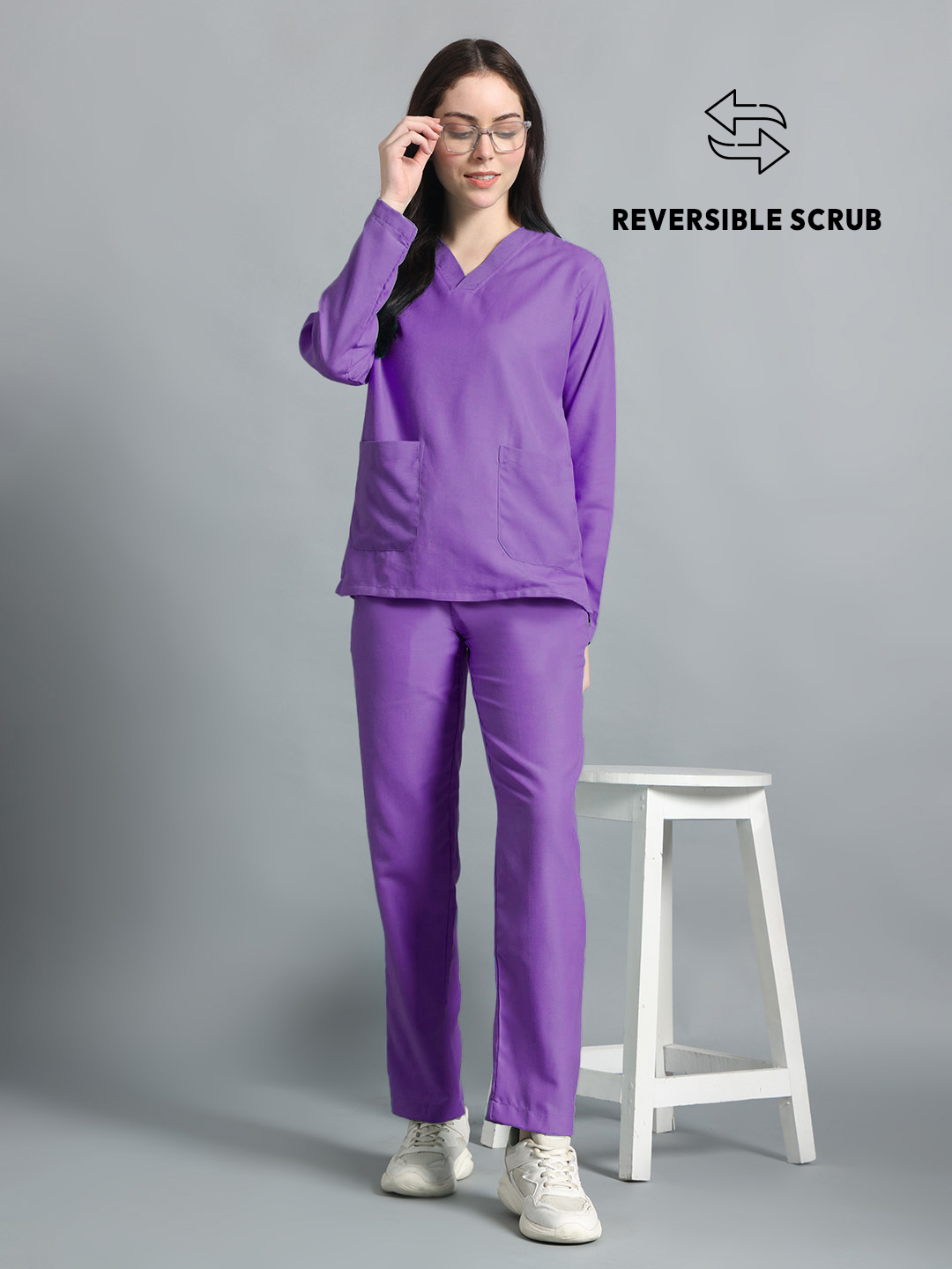Violet Reversible Full Sleeve Medical Scrubs - Female