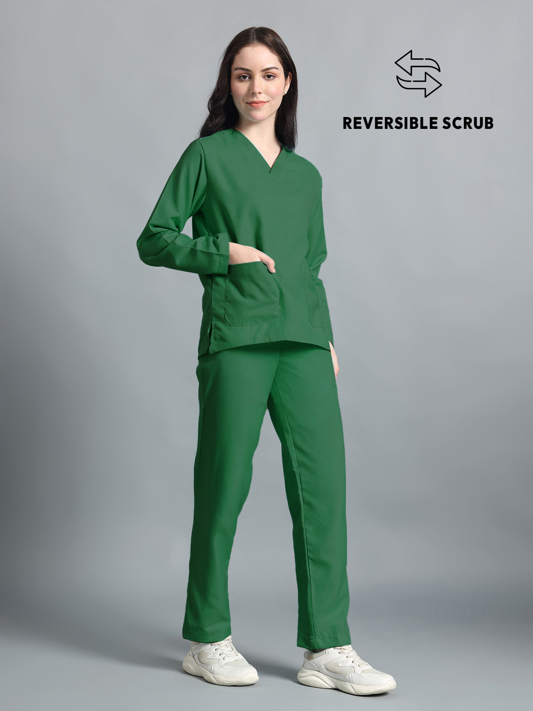 Spinach Green Reversible Full Sleeve Medical Scrubs - Female