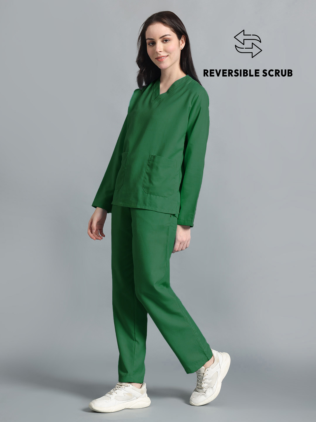 Spinach Green Reversible Full Sleeve Medical Scrubs - Female