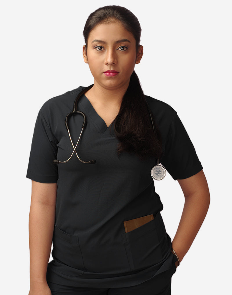 Black Galaxy Easy Stretch Half Sleeve Medical Scrubs - Female