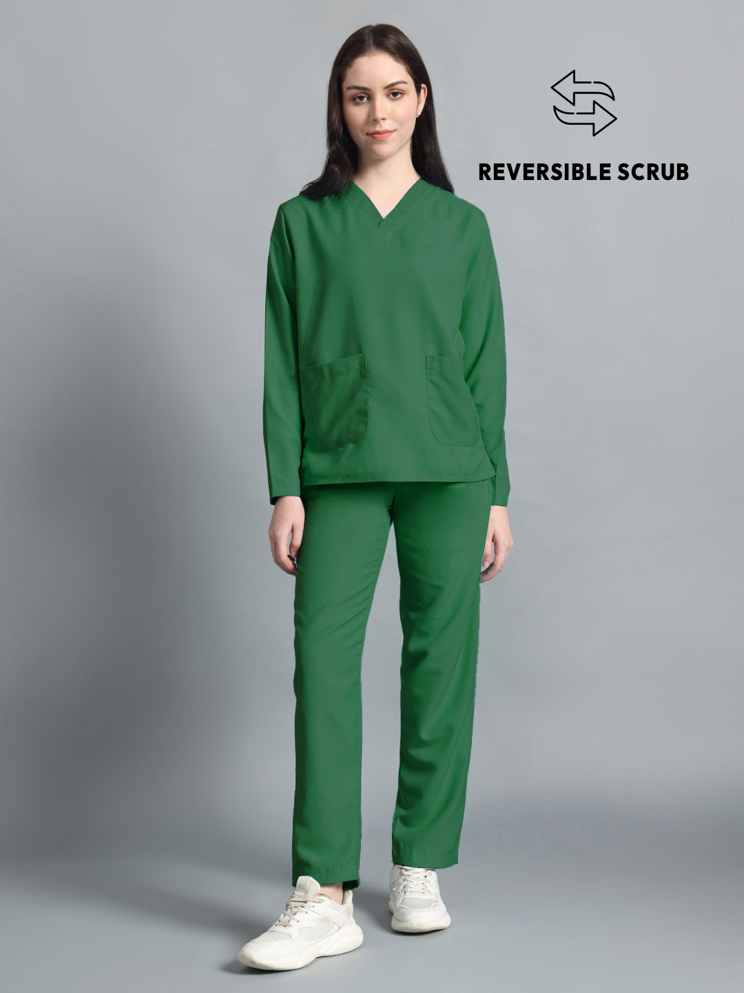 Spinach Green Reversible Full Sleeve Medical Scrubs - Female