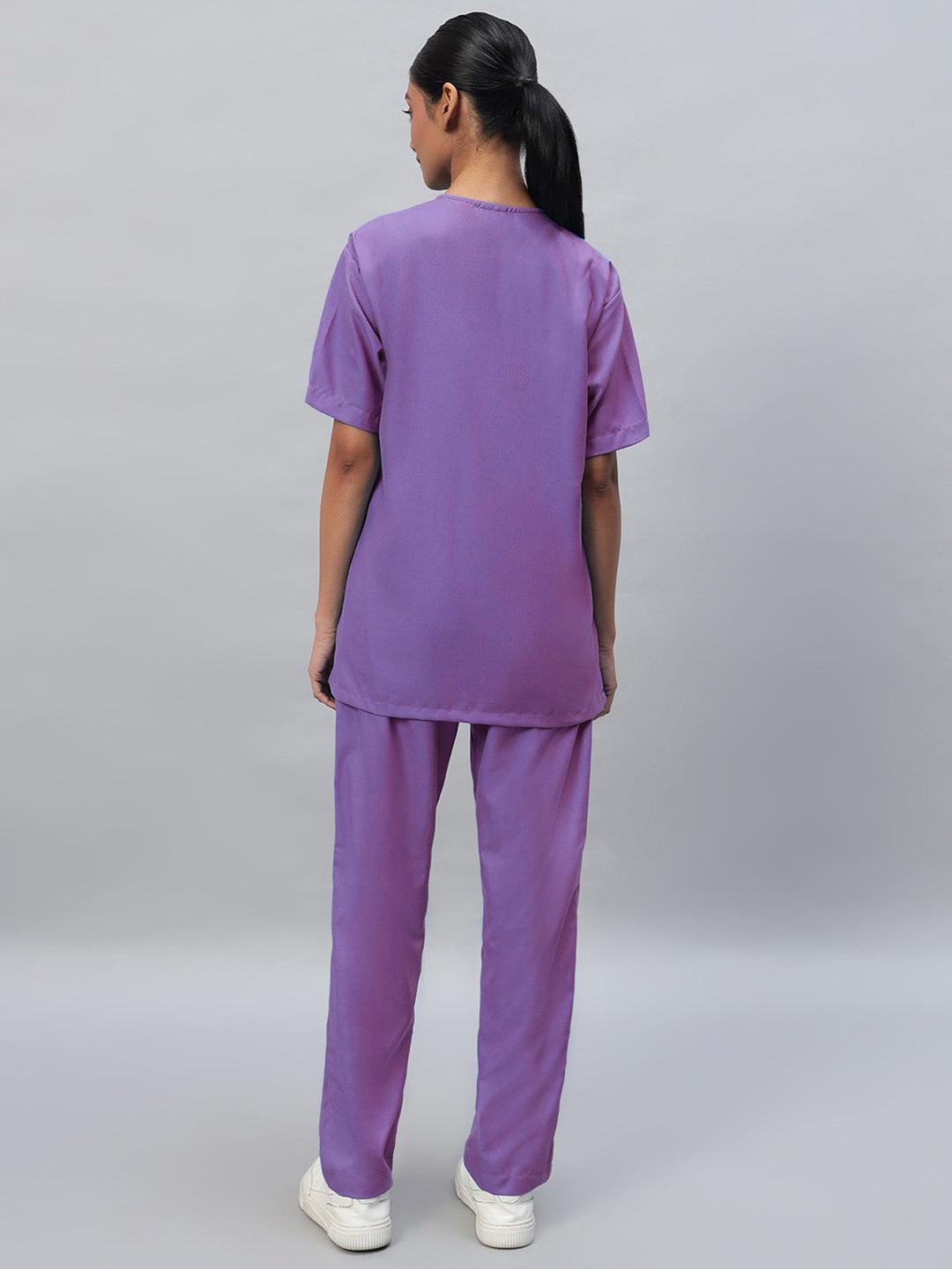 Back look of Light purple color Medical scrub for women