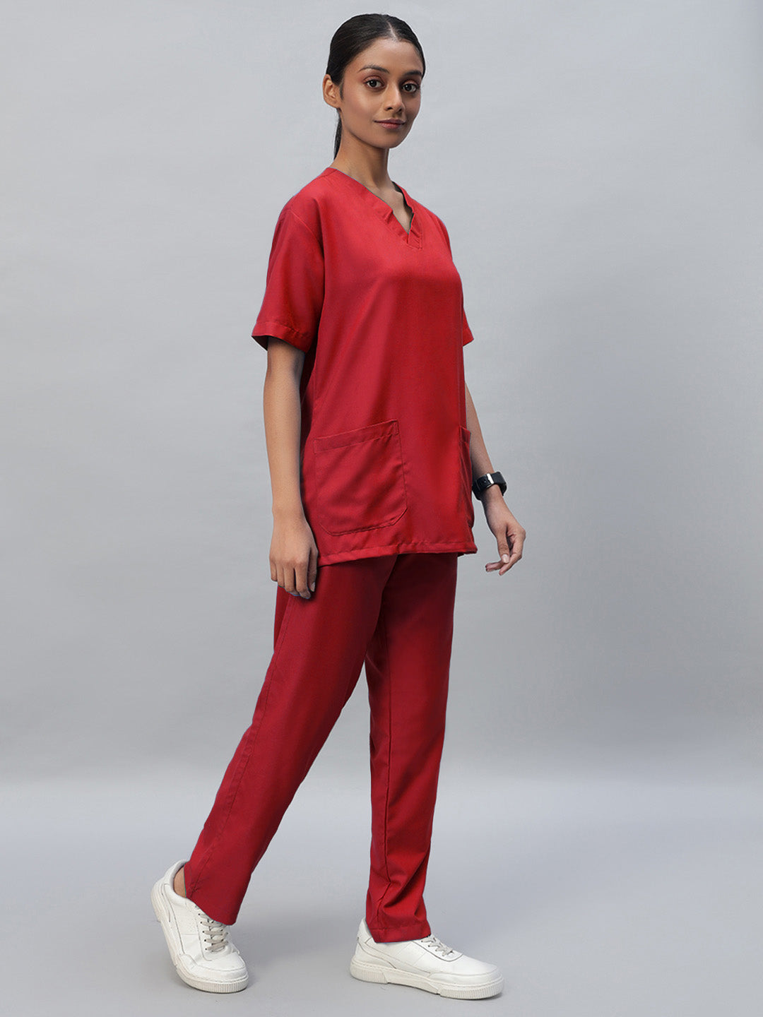 Red color medical scrub for women