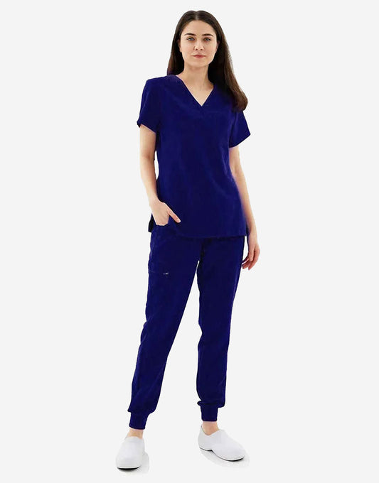 Blue Black Celest Premium Half Sleeves Medical Scrubs - Female