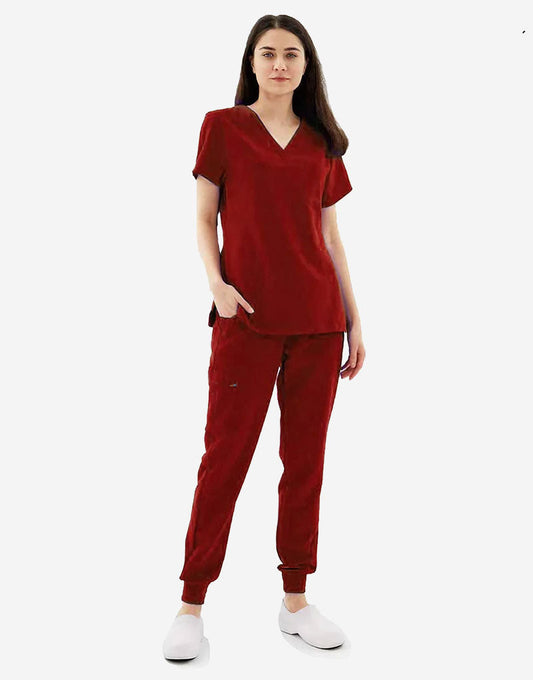 Burgundy Celest Premium Half Sleeves Medical Scrubs - Female
