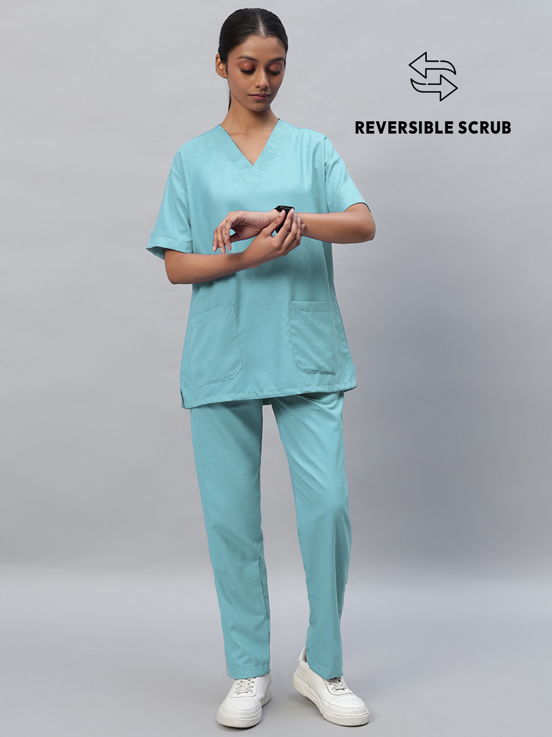 Sea Green Reversible Half Sleeve Medical Scrubs - Female