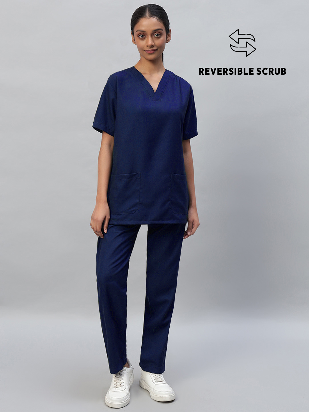 Navy Blue Reversible Half Sleeve Medical Scrubs - Female