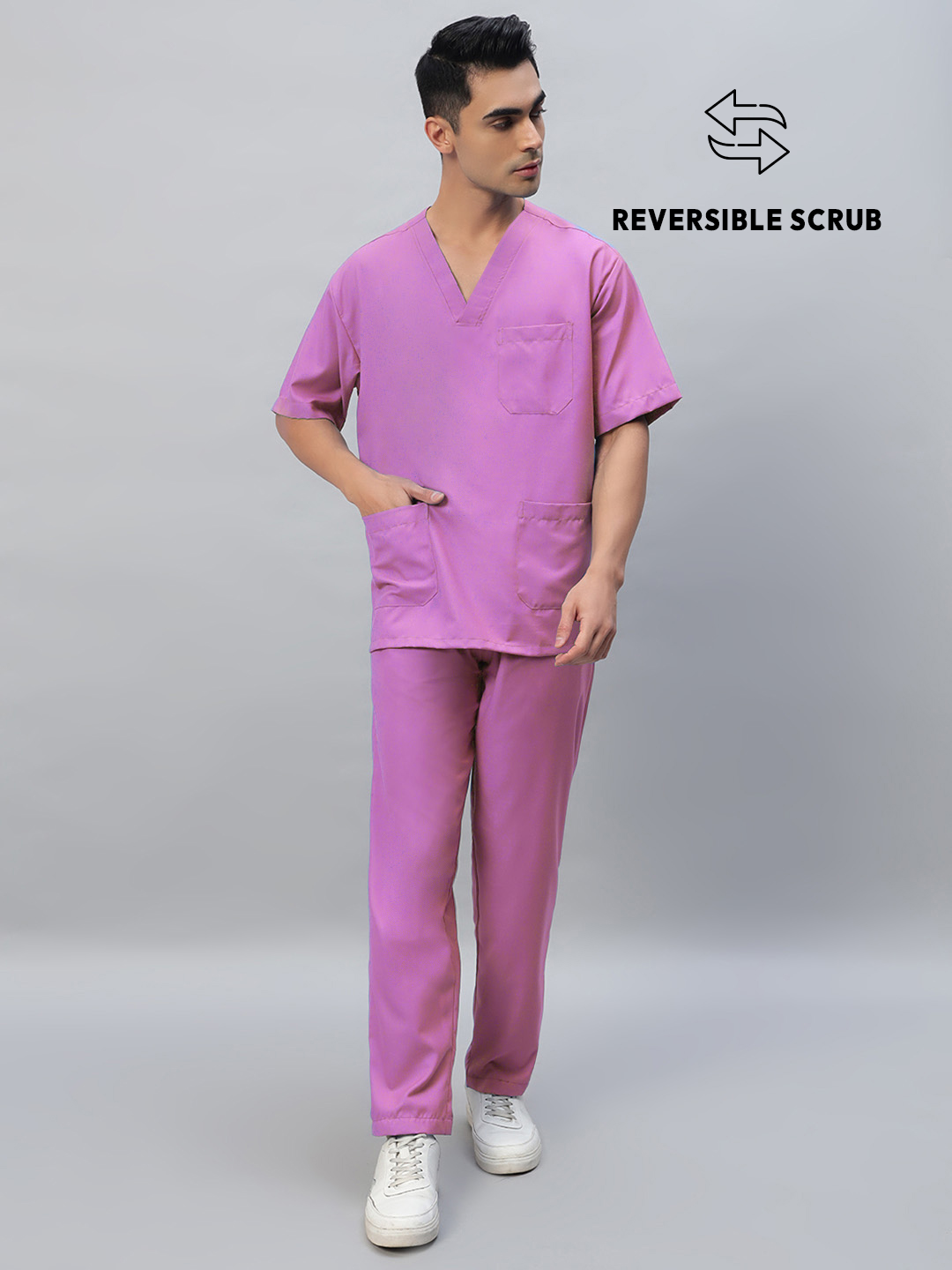 Pink Reversible Half Sleeve Medical Scrubs - Male