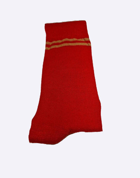 Red Colored Socks With Brown Double Stripes