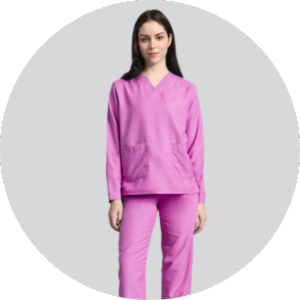 Pink Color V neck medical scrub for women 