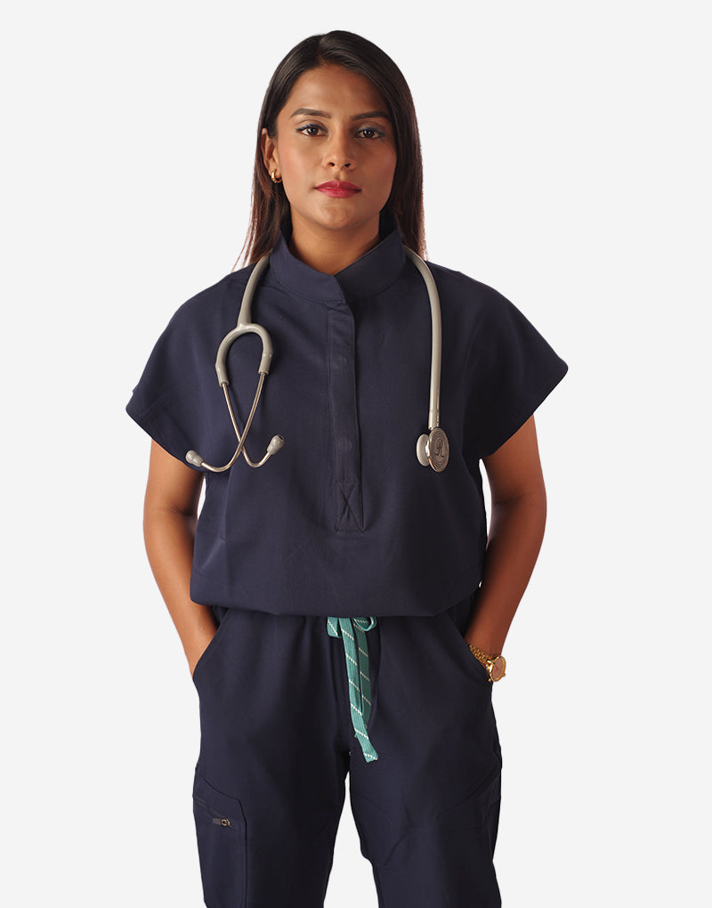 Celest Mandarin Collar Premium Half Sleeves Medical Scrubs - Female