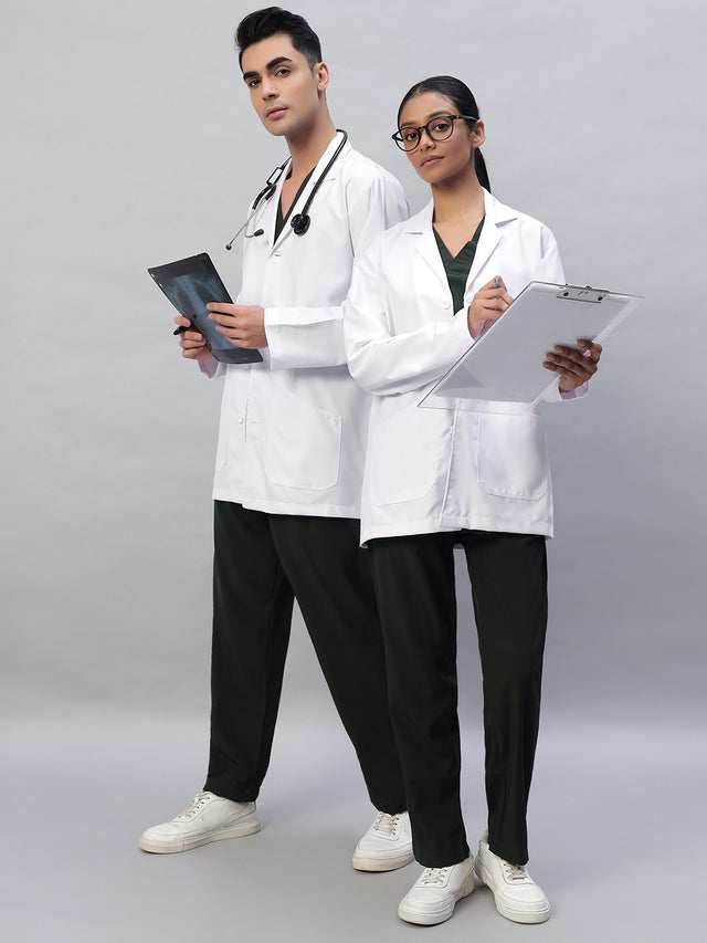 Male Lab Coat, Female Lab Coat, White Lab Coats with full sleeves and large pockets.