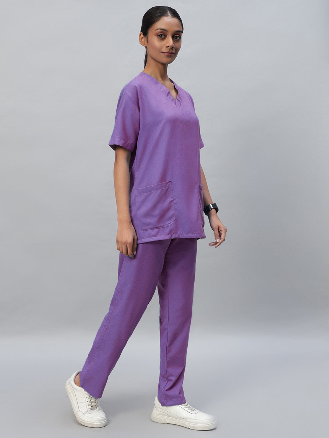 Light Purple color Medical Scrub Set for women with a V-neck top and half sleeves