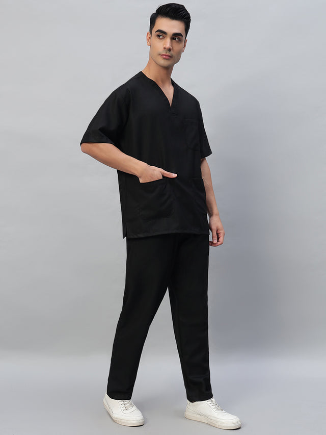 Black Athleisure Stretch Half Sleeve Medical Scrubs - Male
