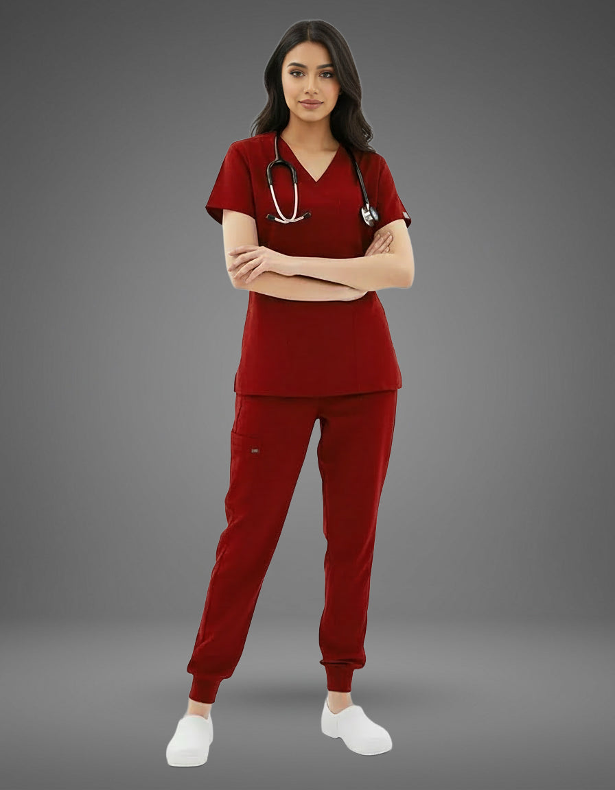 Burgundy Celest Premium Half Sleeves Medical Scrubs - Female