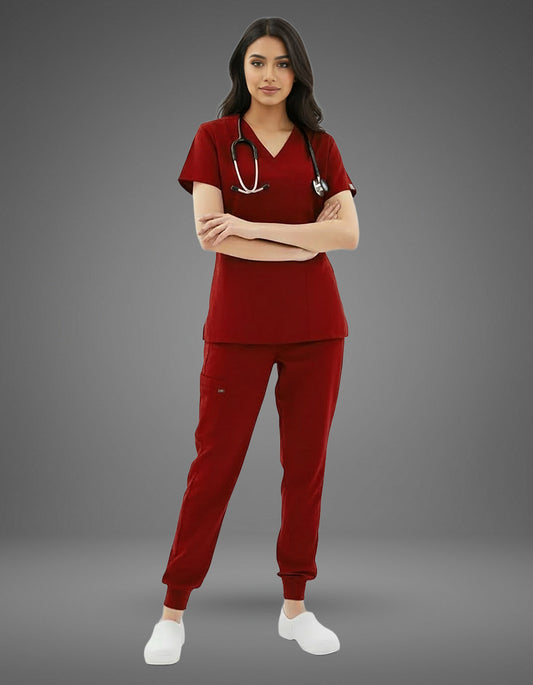 Burgundy Celest Premium Half Sleeves Medical Scrubs - Female