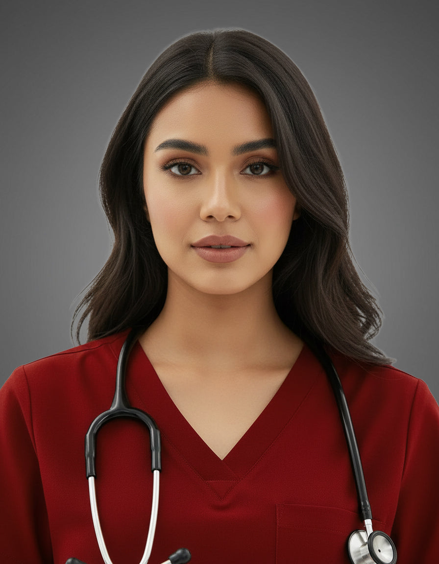 Burgundy Celest Premium Half Sleeves Medical Scrubs - Female
