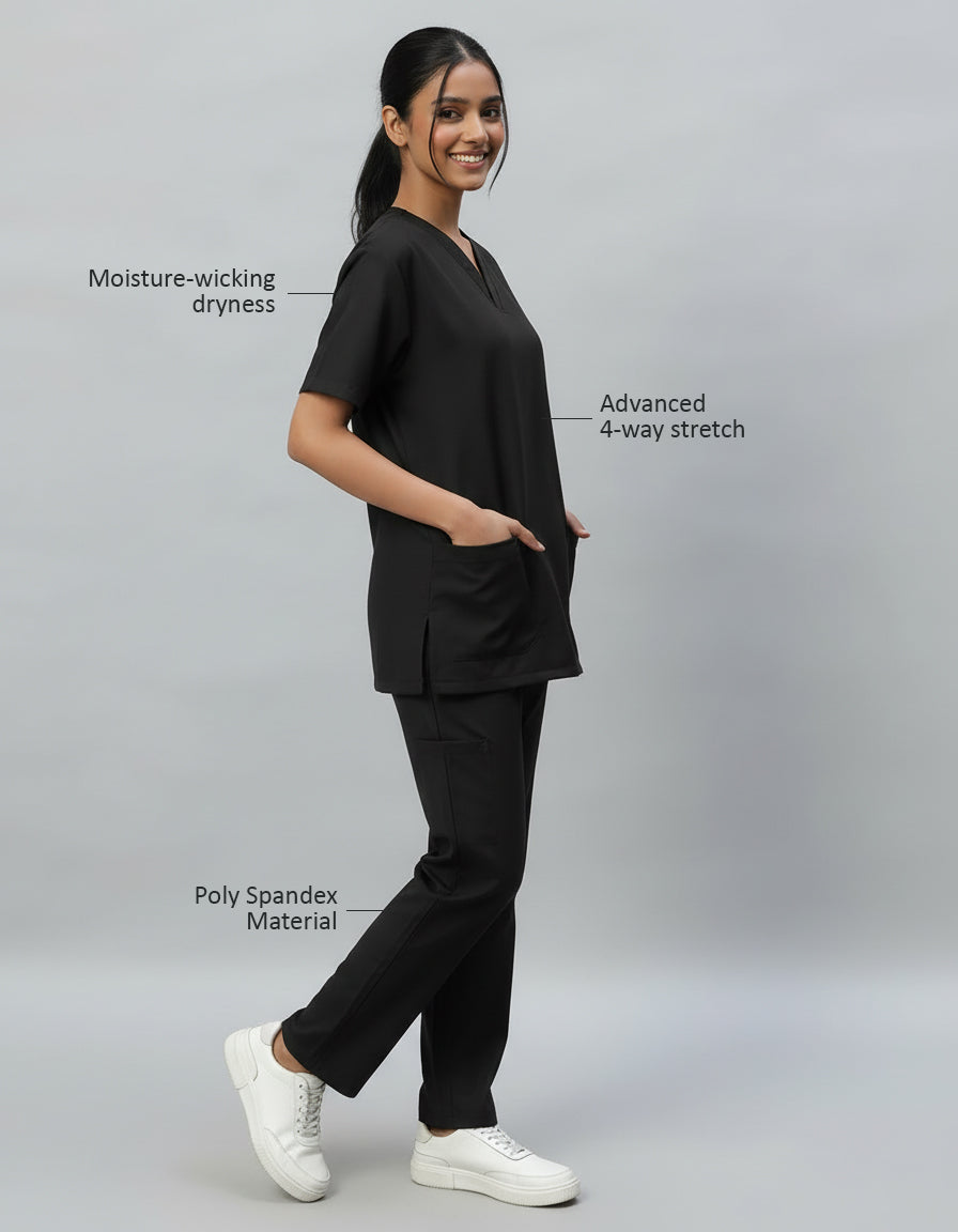 Black Stretch Pro Half Sleeve Medical Scrubs – Female