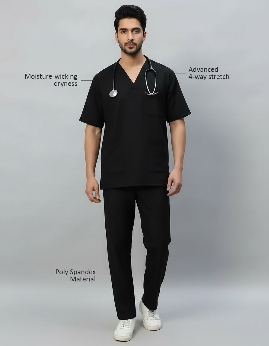Black Stretch Pro Half Sleeve Medical Scrubs - Male