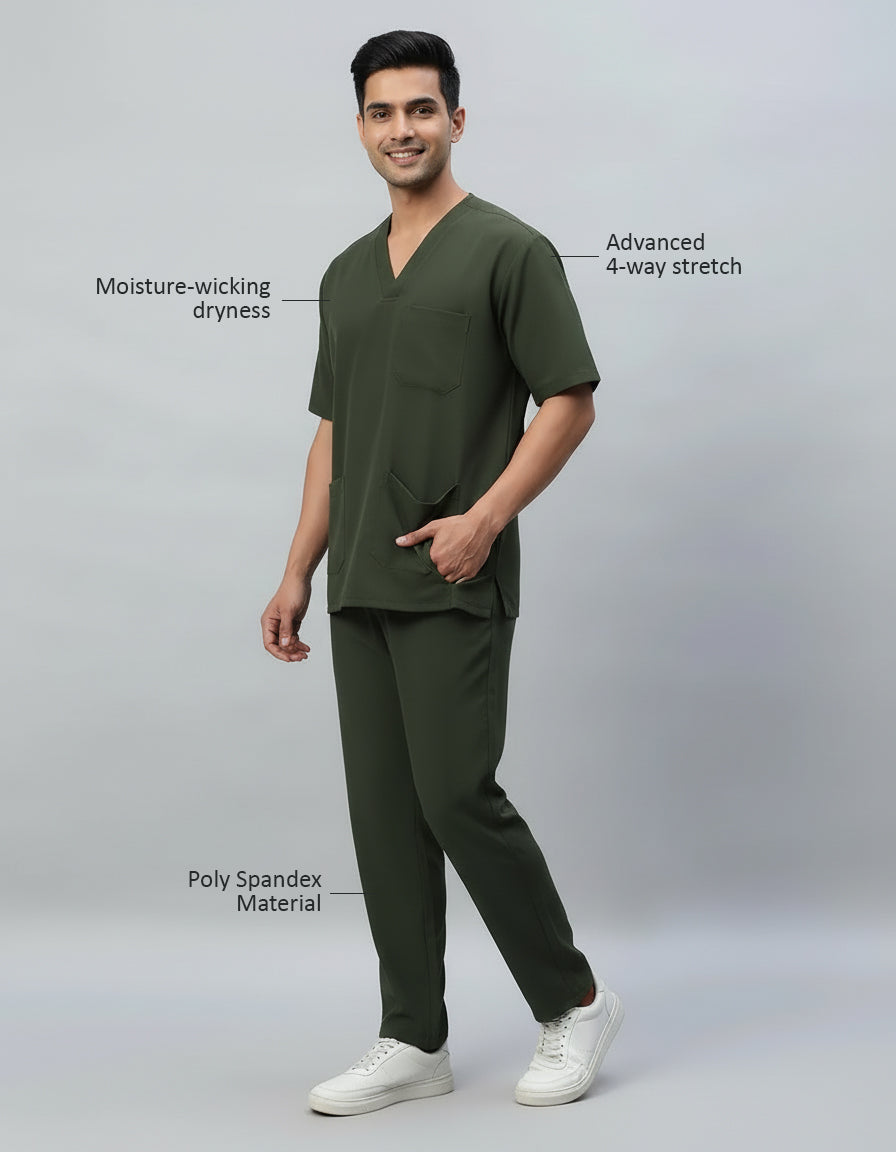 Olive Stretch Pro Half Sleeve Medical Scrubs - Male