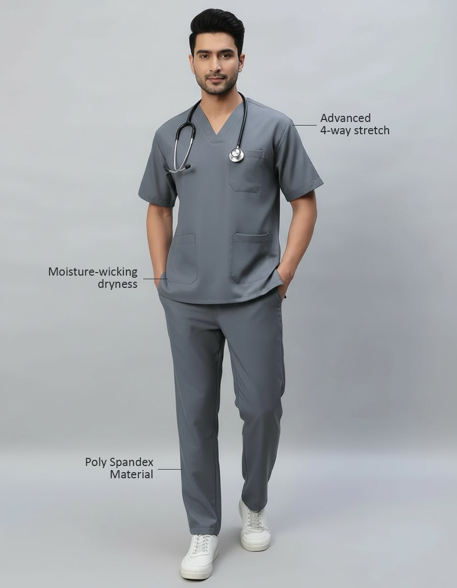 Dark Grey Stretch Pro Half Sleeve Medical Scrubs - Male
