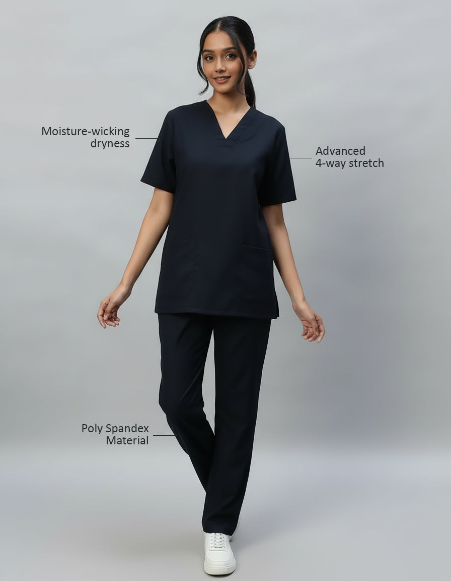 Blue Black Stretch Pro Half Sleeve Medical Scrubs – Female