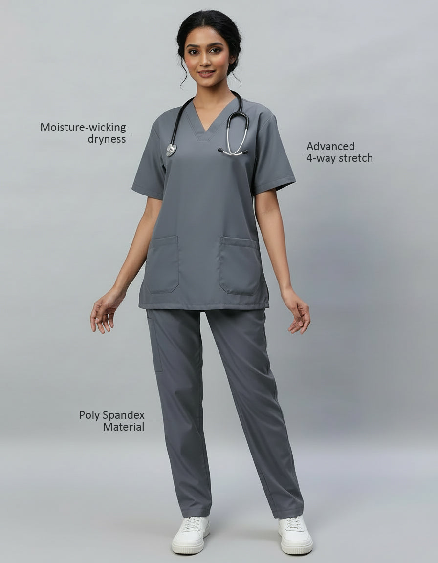 Dark Grey Stretch Pro Half Sleeve Medical Scrubs – Female