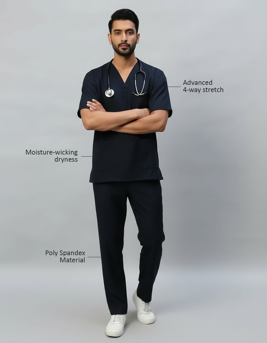 Blue Black Stretch Pro Half Sleeve Medical Scrubs - Male