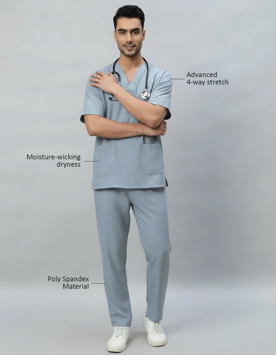 Light Grey Stretch Pro Half Sleeve Medical Scrubs - Male