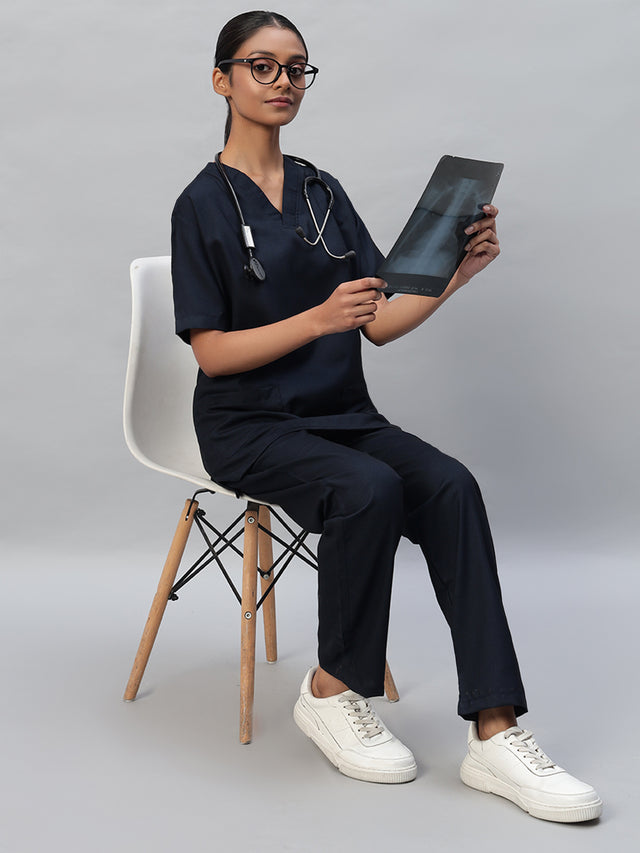 Blue black medical scrub for women 