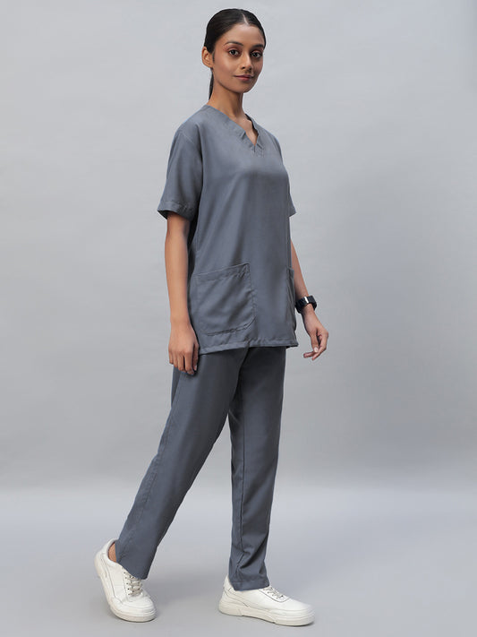 Dark grey half sleeve medical scrub for women 