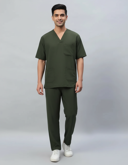 Olive Stretch Pro Half Sleeve Medical Scrubs - Male