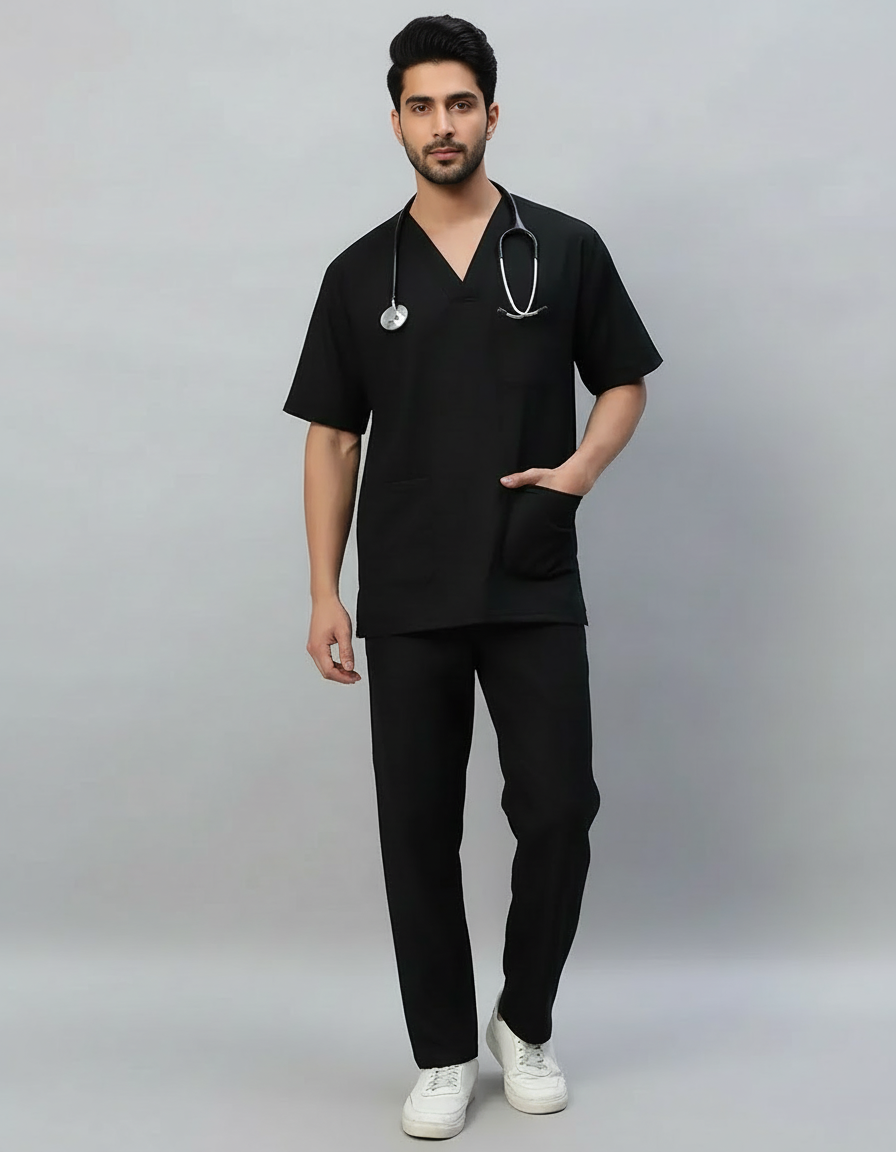 Black Stretch Pro Half Sleeve Medical Scrubs - Male