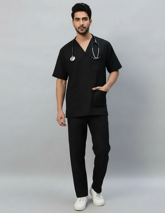 Black Stretch Pro Half Sleeve Medical Scrubs - Male